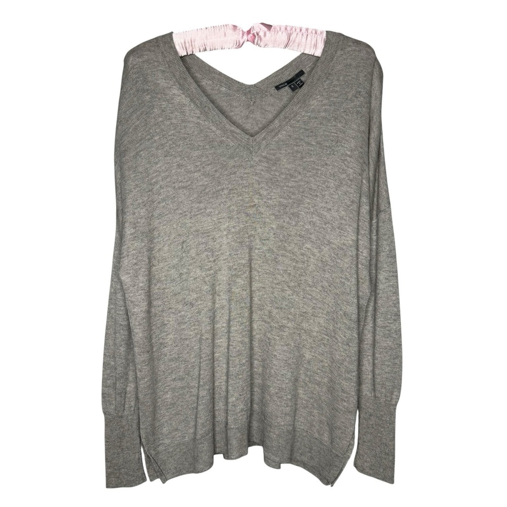VINCE Cashmere Silk Heather‎ Gray V-Neck Pullover Sweater Top Small Oversized